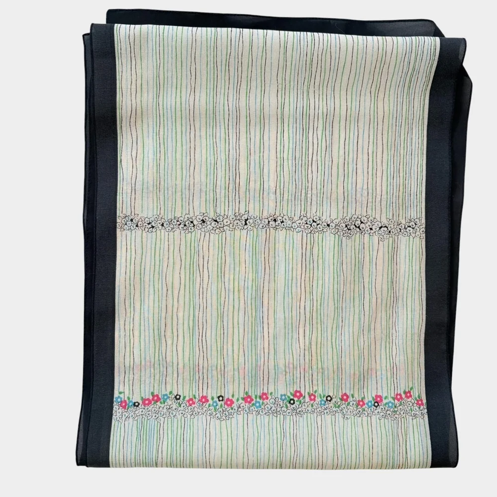 Vintage Floral Striped Oblong Scarf 70s 80s